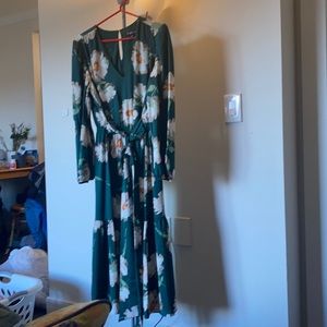 Sz14 INC green floral dress